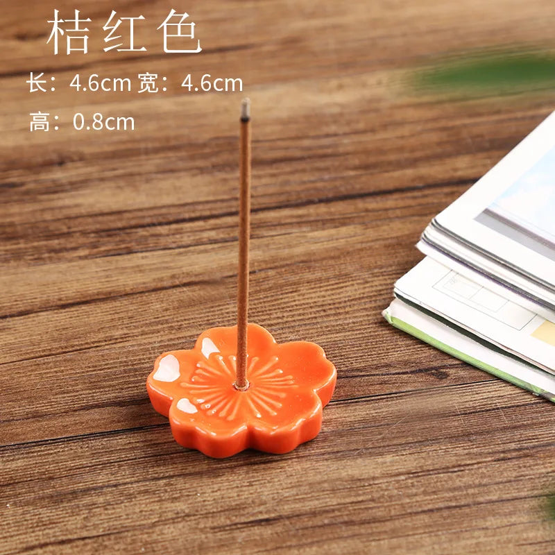 Ceramic Cherry Blossom Incense Holder Wax Melt Burner Holder Aromatherapy Office Teahouse Living Room Ornament Insence Burner Peaceful Pleasures Health and Wellness orange red