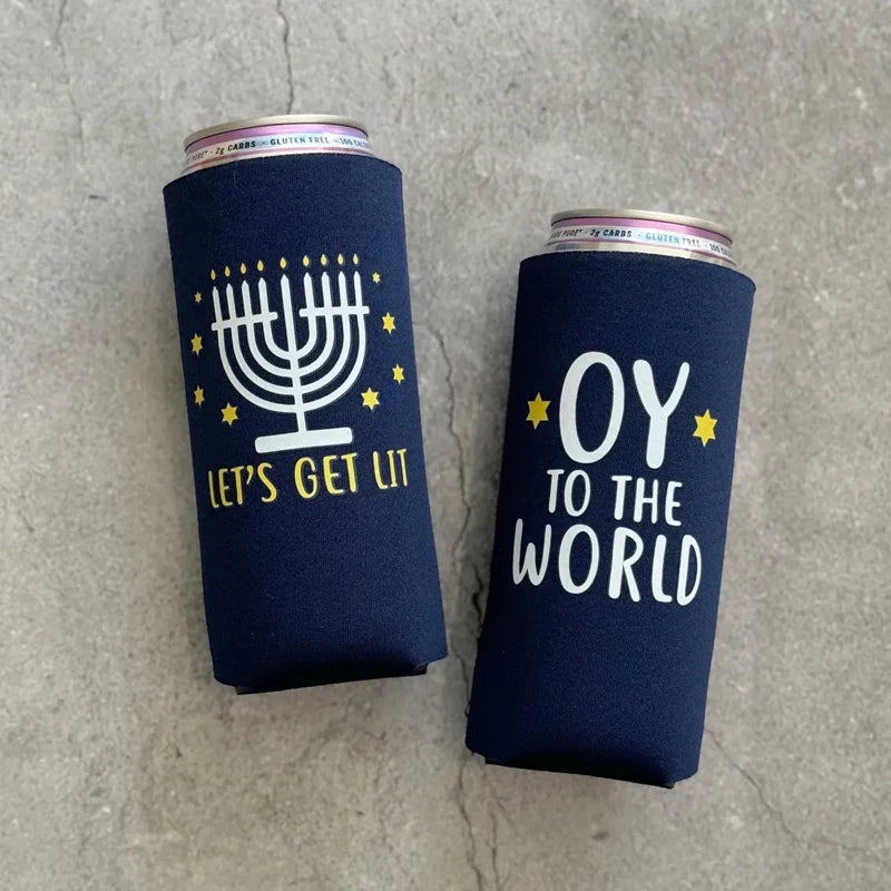 Set of 4 Hanukkah Slim Can Coolers – Chanukah Party Favors Can Cooler Set Peaceful Pleasures Health and Wellness