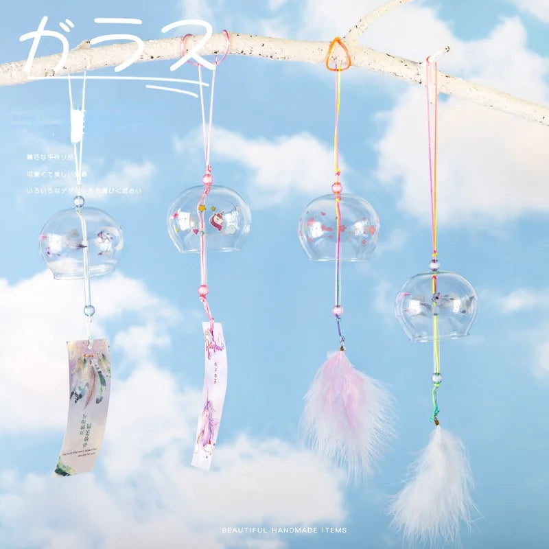 1pcs Japanese Wind Bell Handmade Wind Chimes Glass Furin Home Decors Spa Sakura Kitchen Office Decor Cherry Blossom Pattern Peaceful Pleasures Health and Wellness