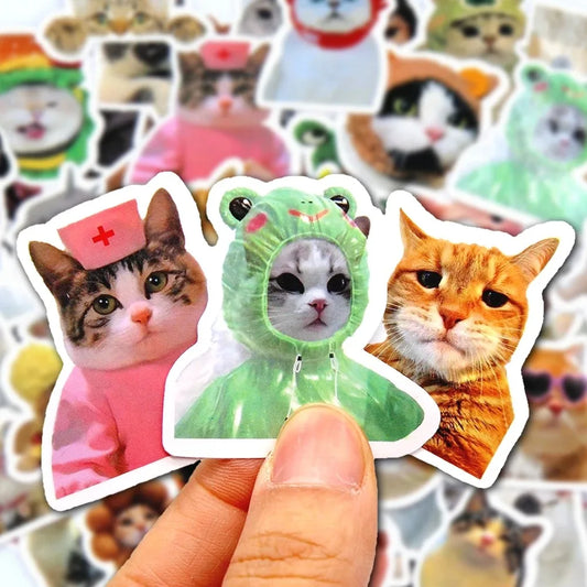 50pcs Funny Cat Stickers Cartoon Cute Decals Toy Stationery Guitar Phone Bicycle Laptop Luggage Car Graffiti Kids Sticker Peaceful Pleasures Health and Wellness