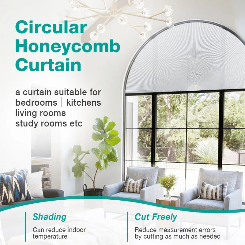 Semi-Circular Honeycomb Blinds Arched Windows Light Filtering Trimmable Shades Custom Fit Half-Round Window Coverings Privacy Peaceful Pleasures Health and Wellness