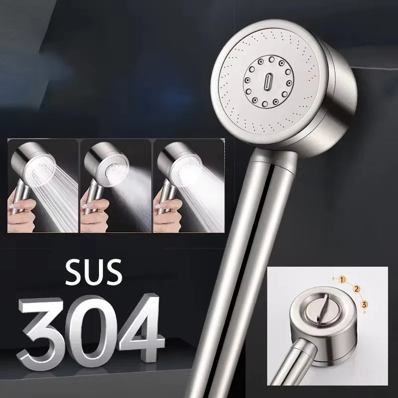 304 Stainless Steel Shower Head – 3 Modes & High Pressure
