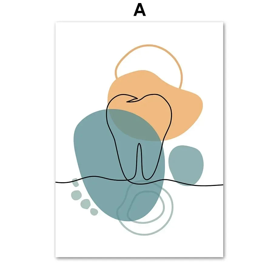 Dental Clinic Canvas Wall Art | Abstract Tooth Line Print