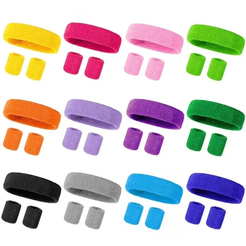 New Hot Athletic Sweatband Hairband Headband Wristband Set in 3-Pack Cotton Head Sweat Bands for Running, Cycling, Yoga, Spa Peaceful Pleasures Health and Wellness