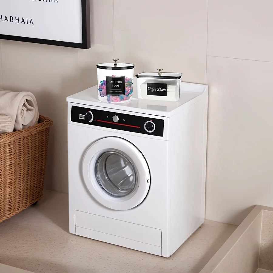 Laundry Pods Container & Dryer Sheet Holder – Storage Jars with Lids, Labels & Scoops for Laundry Room