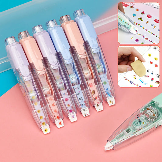 Correction Tape Decorative Sticker Pen Animal Press Type Decorative Pen Cute Pattern Decorative Tape Student Stationery Supplies Peaceful Pleasures Health and Wellness