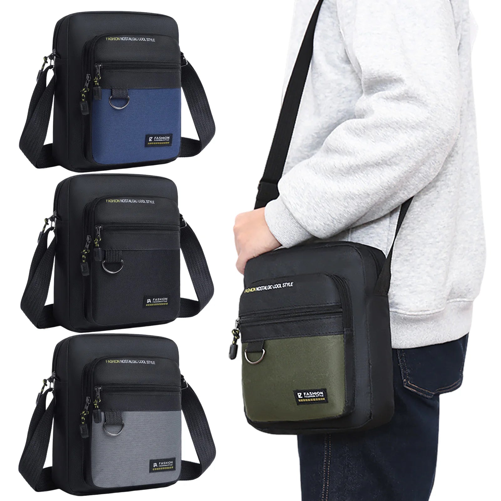Waterproof Oxford Crossbody Bag Men Shoulder Bag Multi Layer Design Adjustable Strap Commuter Travel Lightweight Durable Peaceful Pleasures Health and Wellness
