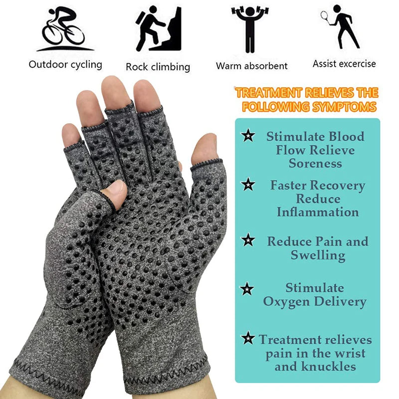 1 Pair Half Finger Compression Gloves Grey Relieve Arthritis Pain Instantly with Anti-Slip Pressure Gloves for Men and Women Peaceful Pleasures Health and Wellness