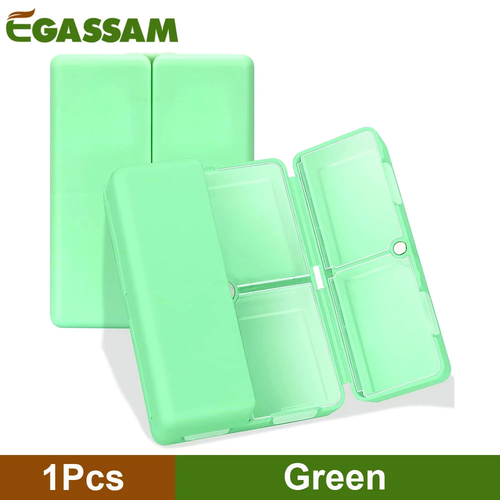 1Pcs Travel Pill Organizer, 7 Compartments Pill Box Pocket Pharmacy for Purse Portable to Hold Vitamins, Medication or Earrings Peaceful Pleasures Health and Wellness Green