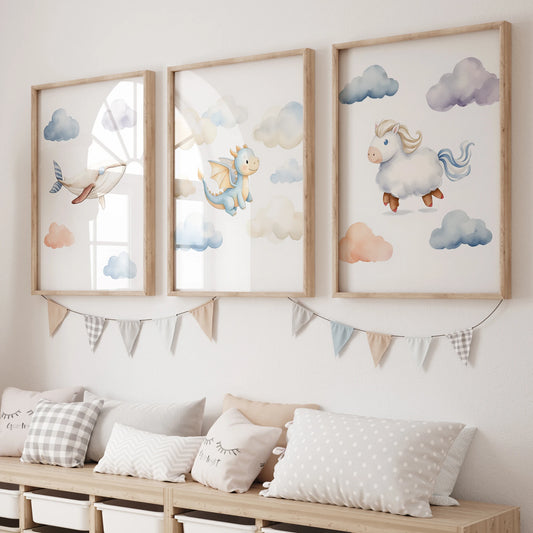 Cartoon Watercolor Animals Canvas Wall Art | Kids Room Decor Kids Canvas Wall Art Peaceful Pleasures Health and Wellness