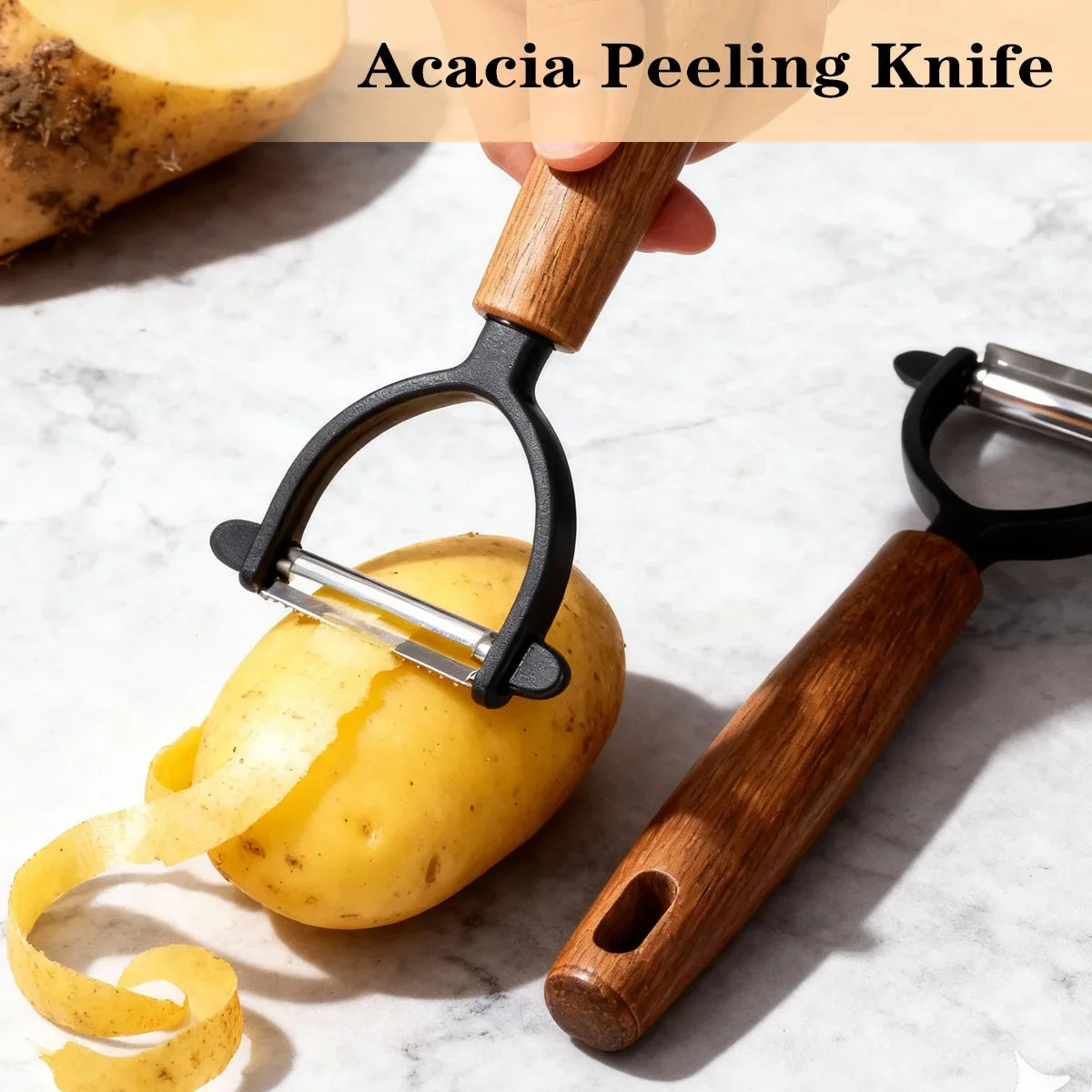 1/2 Pcs Premium Y/P Type Stainless Steel Multifunctional Peeler, Acacia Wood Handle Ultra Sharp Blade Vegetable Potato Apple Peaceful Pleasures Health and Wellness