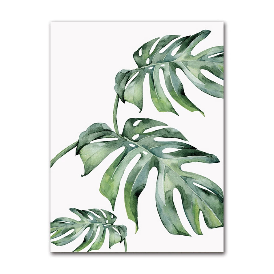 Nordic Tropical Plants Canvas Wall Art | Green Leaves Poster