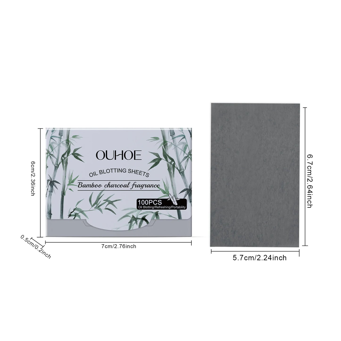 100pc Bamboo Charcoal Oil Blotting Sheets for Oily Skin