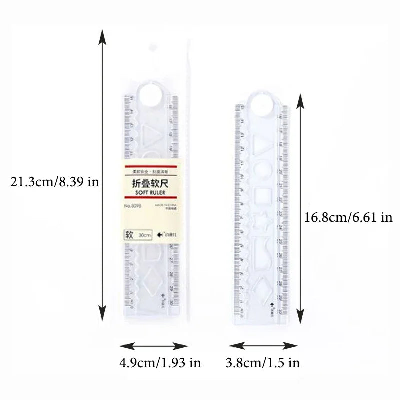 30cm Folding Flexible Transparent PVC Ruler | Student Drawing Tool