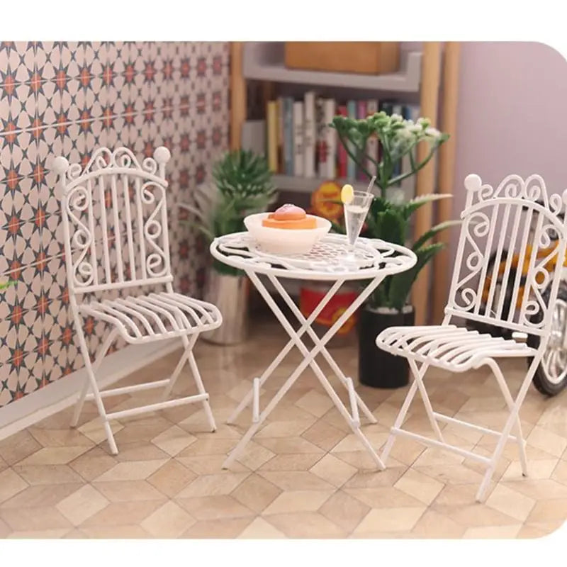1/12 Miniature Iron Table & 2 Chairs Set | Dollhouse Garden Decor