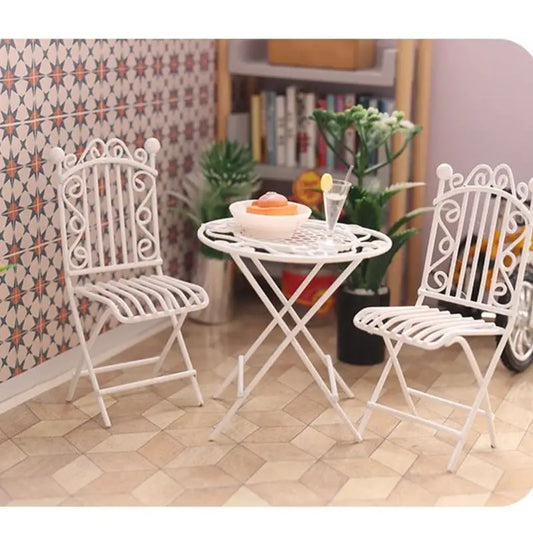 1/12 Miniature Iron Table & 2 Chairs Set | Dollhouse Garden Decor Dollhouse Miniature Furniture Peaceful Pleasures Health and Wellness