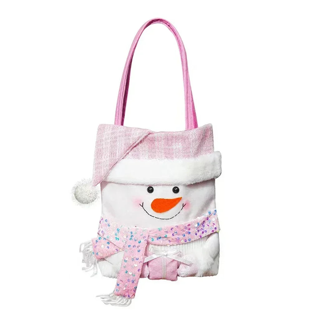 Christmas Gift Bag – Cartoon Doll Fabric & Pink Beads | Festive