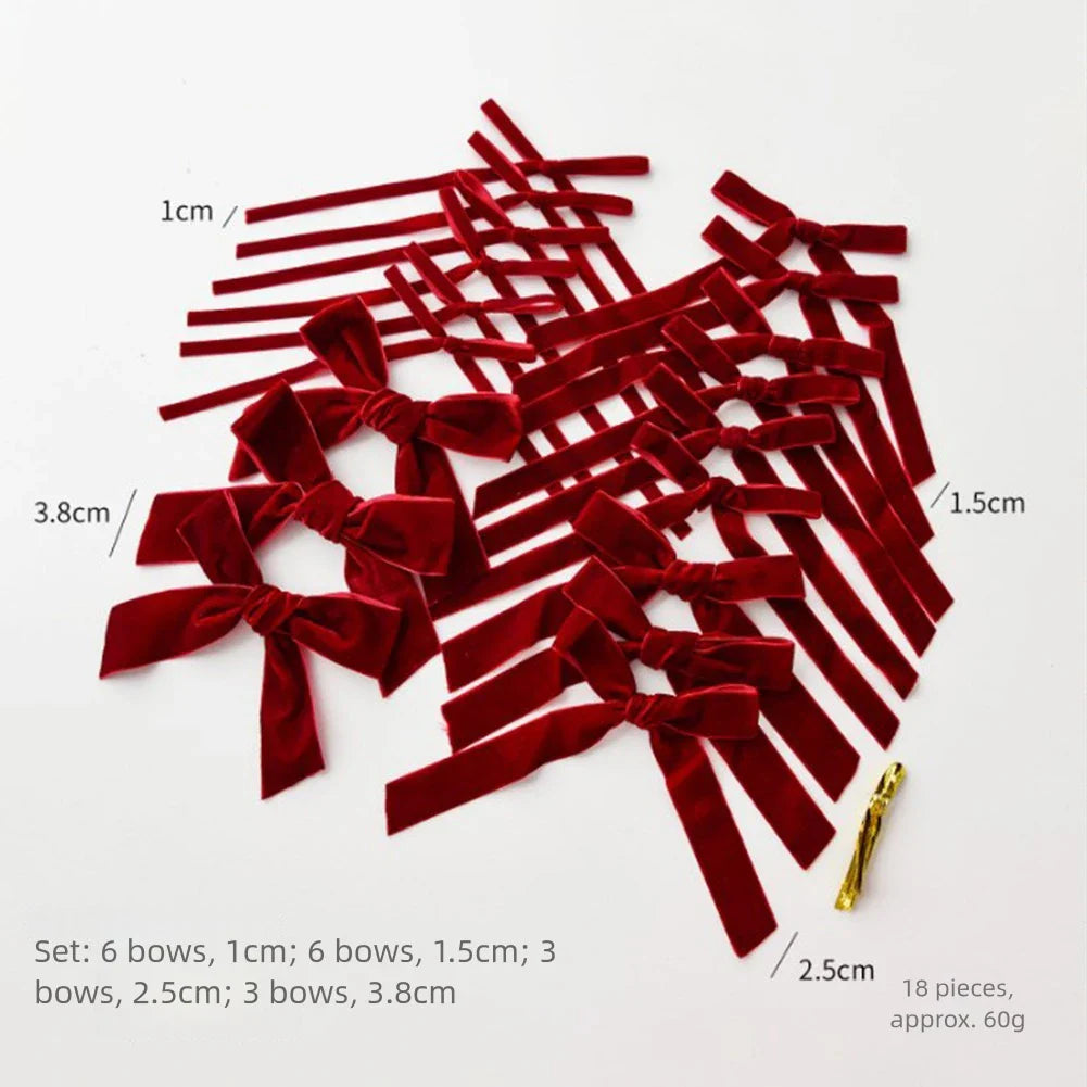 Mini Velvet Bow Christmas Ornaments – 18-Piece Handmade Set