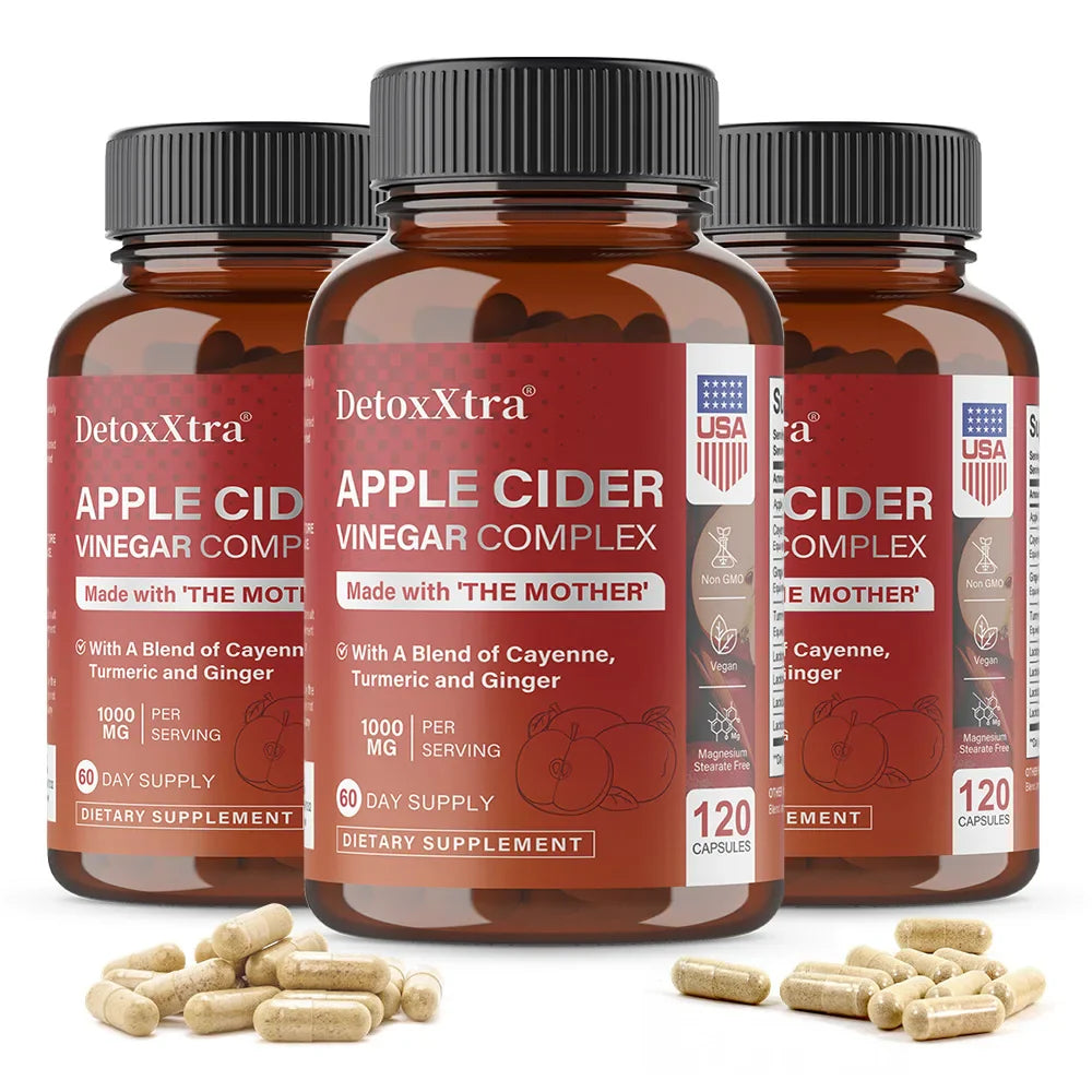 DETOXXTRA Apple Cider Vinegar Capsules 1000mg – 120 Ct