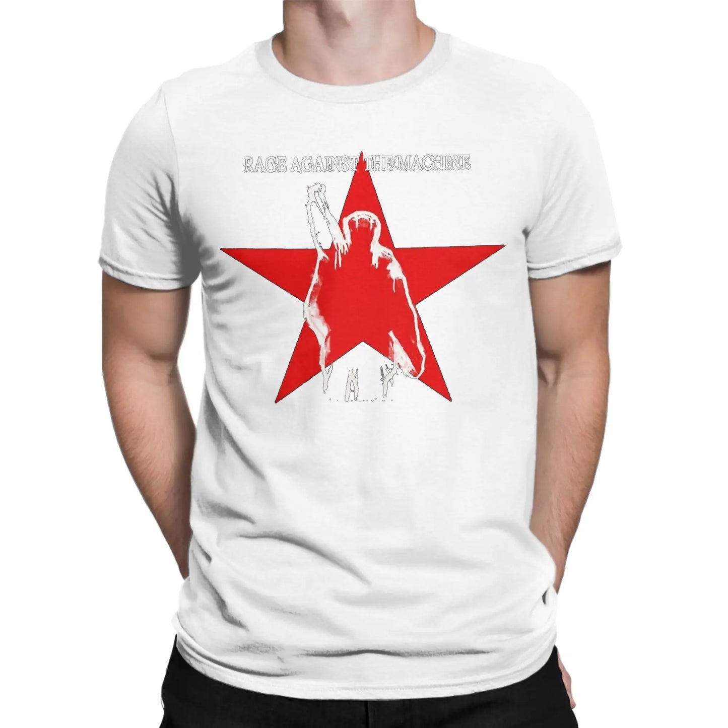 Rages Against The Machines T-Shirt Men RAM band Funny 100% Cotton Tee Shirt Round Neck Short Sleeve T Shirt New Arrival Clothes Peaceful Pleasures Health and Wellness WHITE M