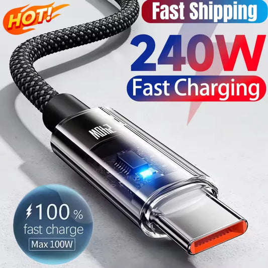 240W USB-A to USB-C Fast Charging Cable | LED Display, Nylon USB Charging Cable Peaceful Pleasures Health and Wellness