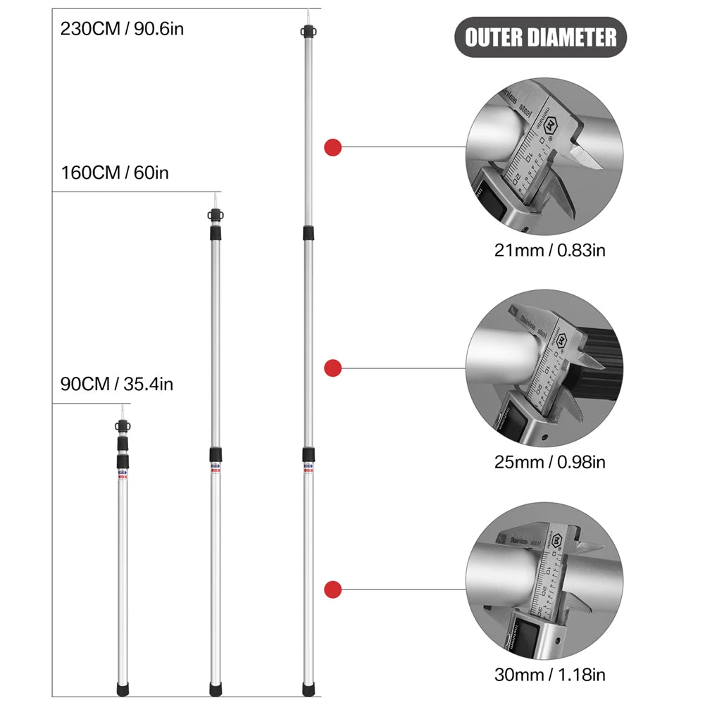 Telescoping Aluminum Camping Tent Poles 2.3M – Set of 2