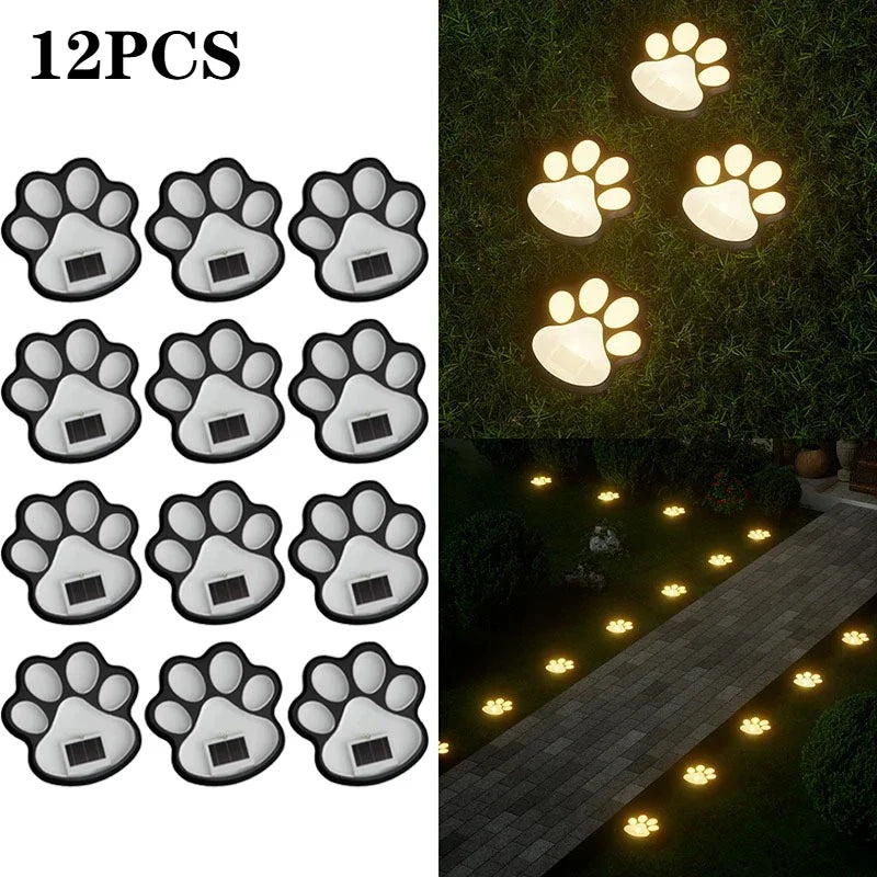 Solar LED Paw Print Garden Lights – Waterproof 4–12 Pack