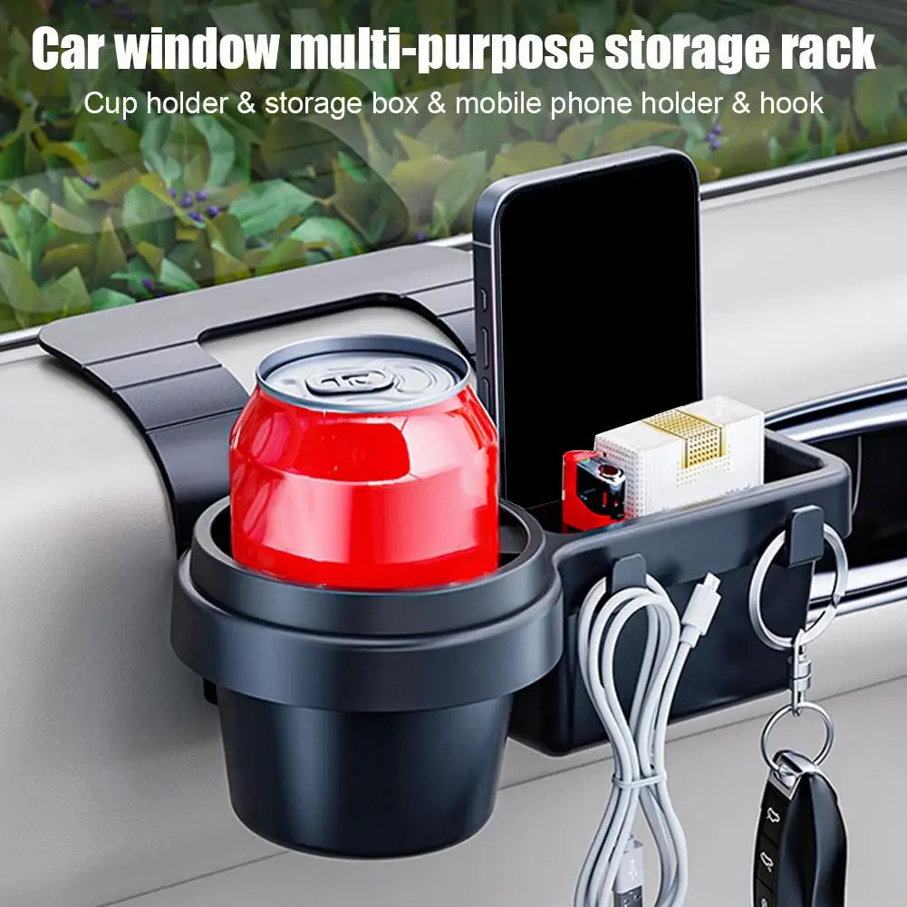 Car window rack Organizer Box with Cup Holder Drink Holder Window Phone Slot Hanging Storage Rack for Vehicle Peaceful Pleasures Health and Wellness
