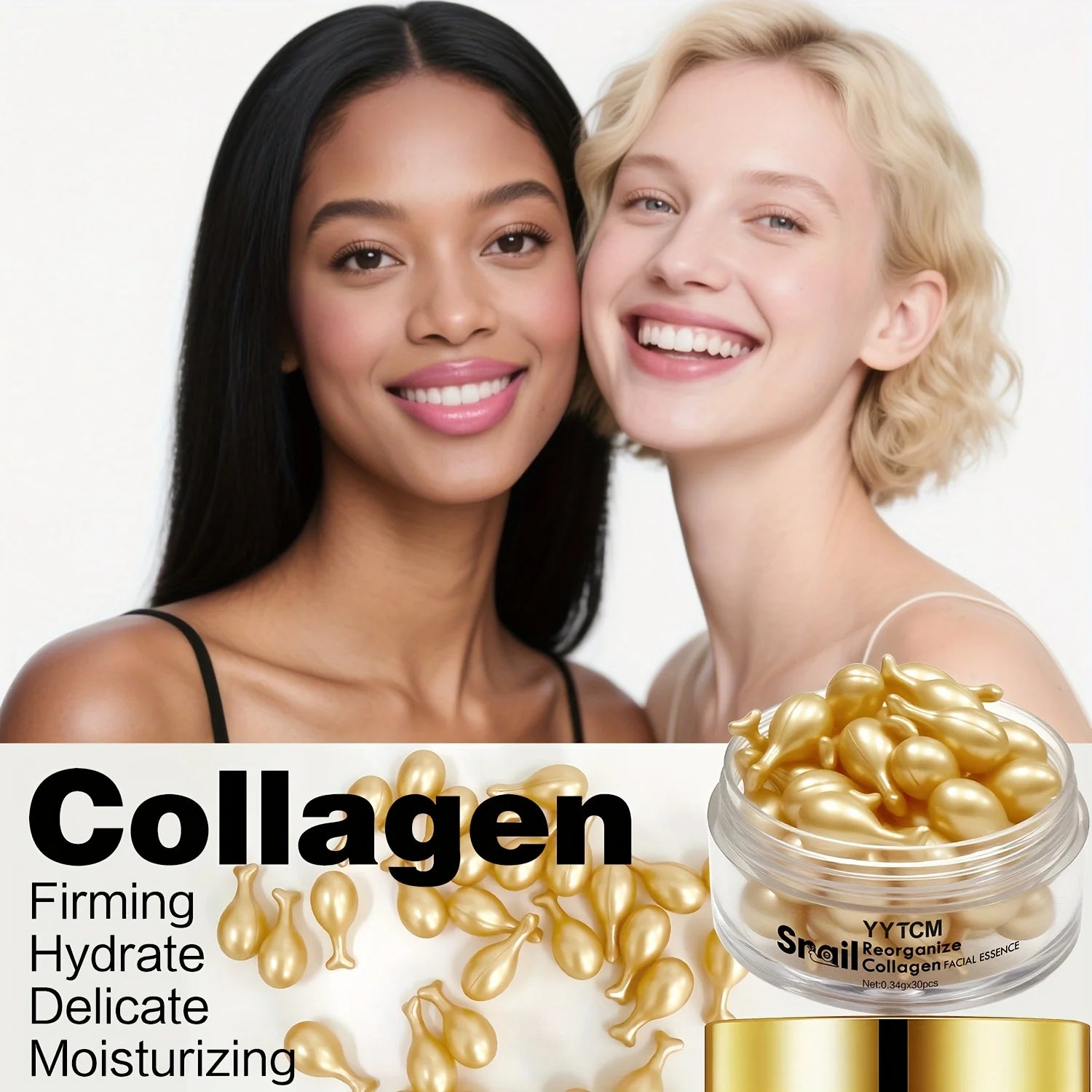 Snail Recombinant Collagen Essence Capsules, Moisturizing and Firming Essence, Smooths Skin, Contains Squalane, Fullerene, Ginseng Extract, Deep Hydration (0.34Gx30 Capsules)/Bottle-1 Bottle Peaceful Pleasures Health and Wellness