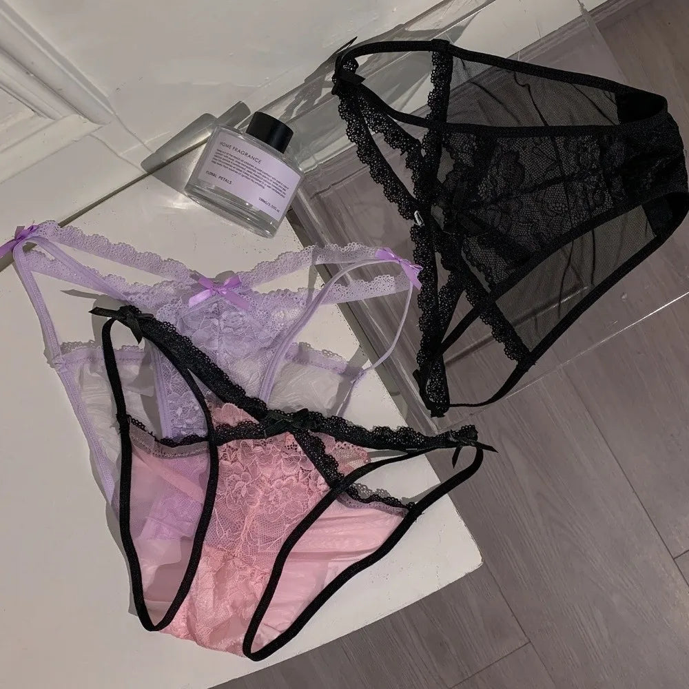 Women's Lace Bow Briefs | Seamless Mesh Mid-Rise Panties Lace Briefs Peaceful Pleasures Health and Wellness