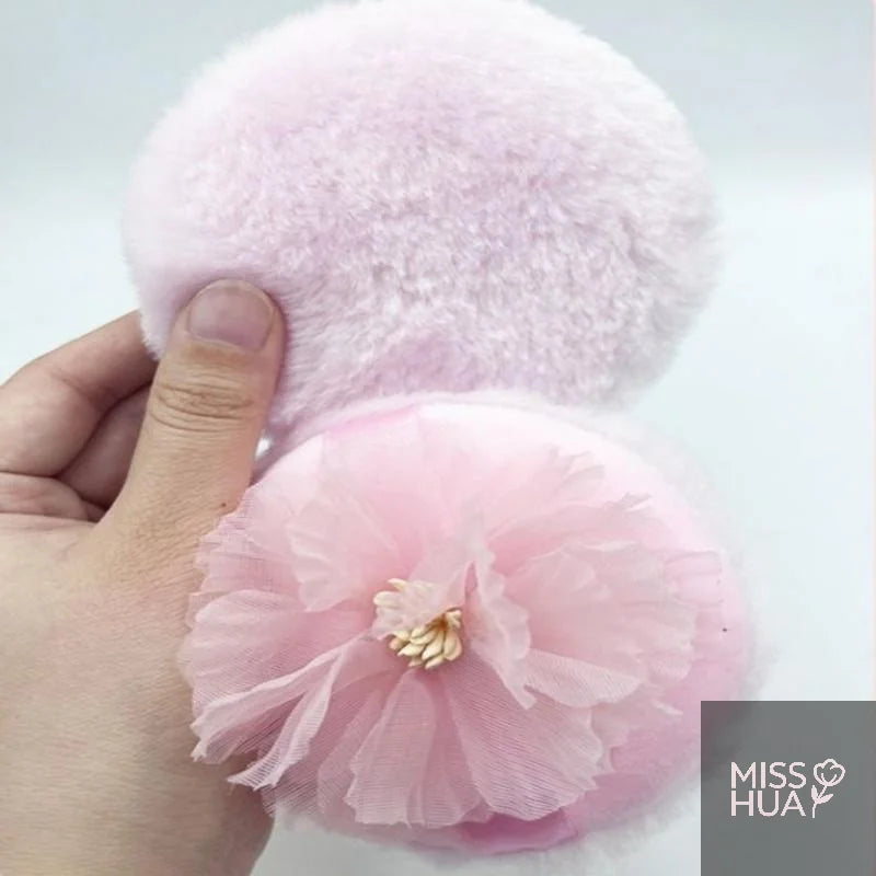 3D Ribbon Flower Velvet Powder Puff | Dual-Sided Fluffy