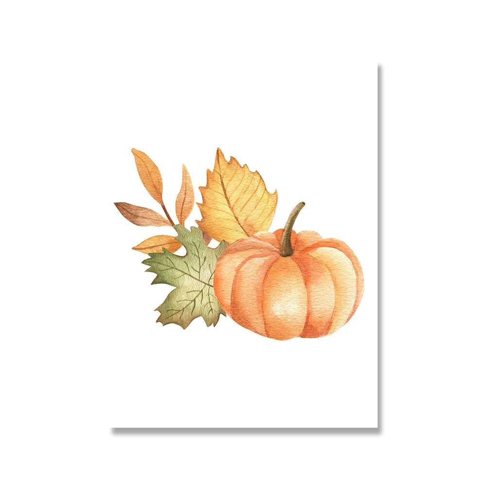 Hello Fall Autumn Pumpkin Canvas Wall Art | Unframed Print