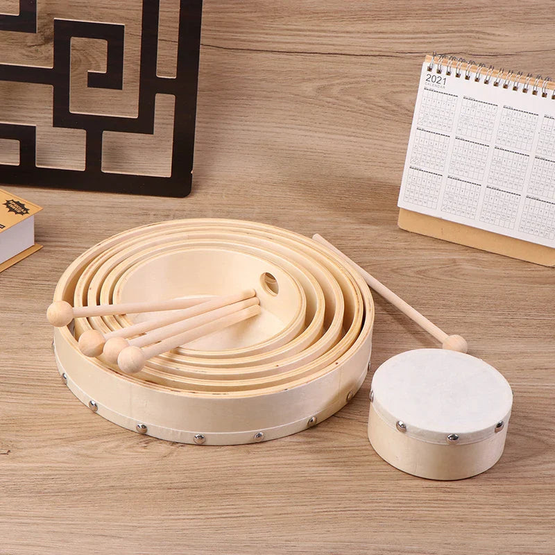 Wood Frame Hand Drum with Drumstick – Kids Percussion Toy