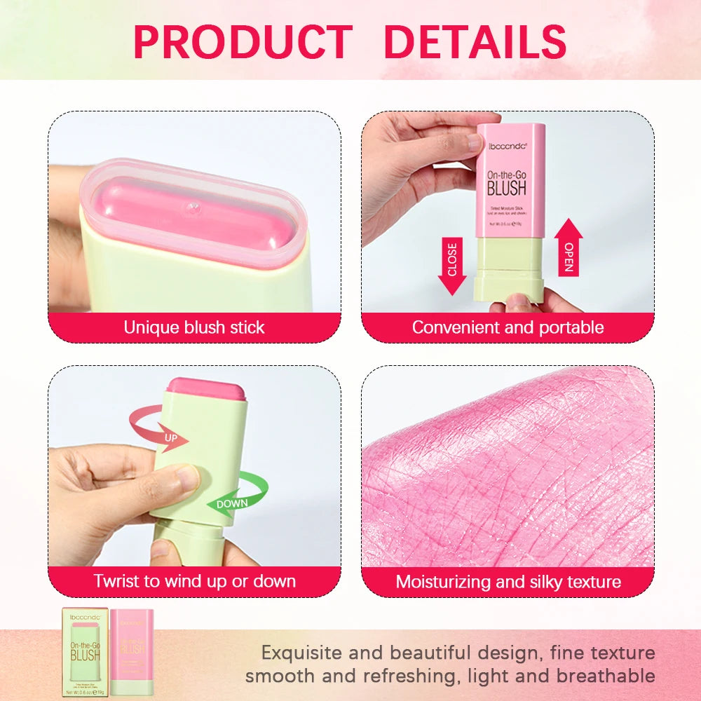 Tinted Mositure Blush Stick Face Pink Cream Cheek Blusher Cosmetics 3 in 1 Makeup Tubes used on lips eyes cheeks Peaceful Pleasures Health and Wellness