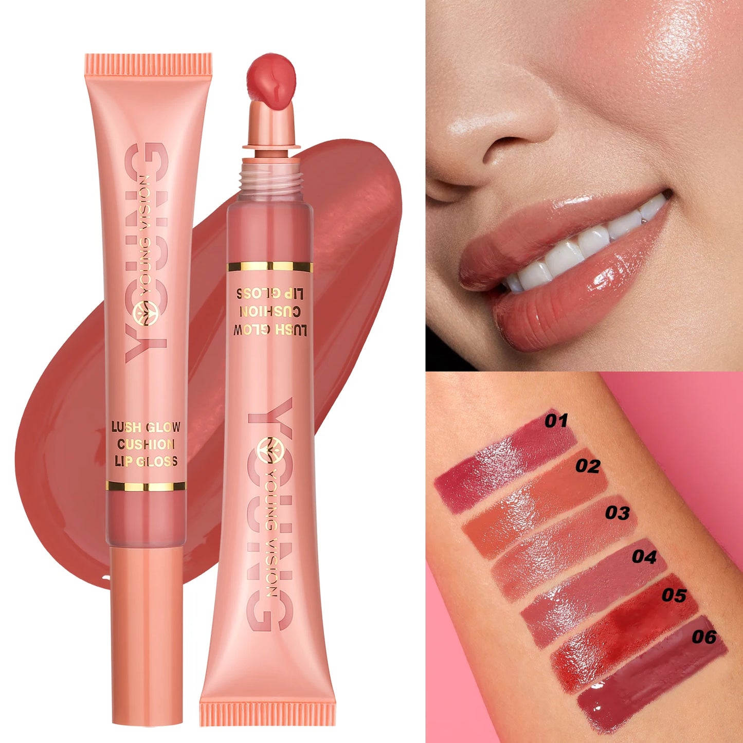 Lush Glow Cushion Lip Gloss – 6 Colors | Moisturizing Lip Glaze