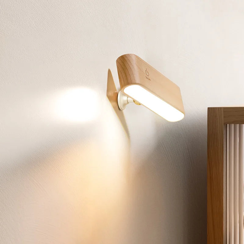 LED No-Drill Wireless Wall Lamp | Modern Wood Bedside Light
