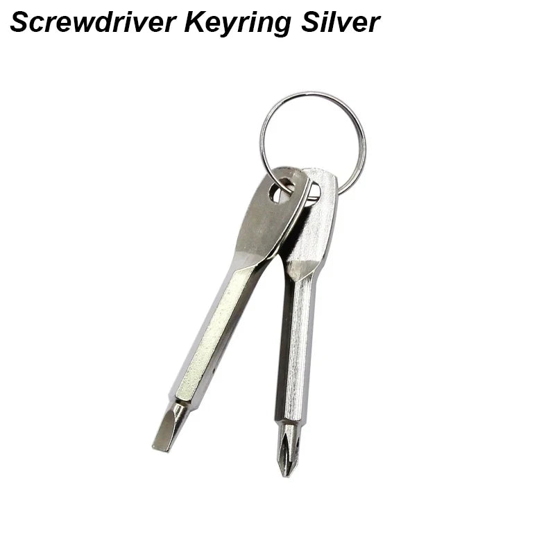 practical Portable Slotted Screwdriver Set Key Ring Keychain Mini Pocket Keyring Cross Screw Driver Repair Tool Gadget Small Peaceful Pleasures Health and Wellness Silver