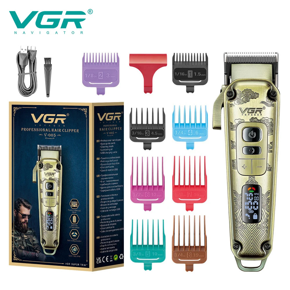 VGR professional high-end hair trimmer set, retro metal electric push shear, home LED intelligent digital hair clipper, shaver Peaceful Pleasures Health and Wellness USB 11