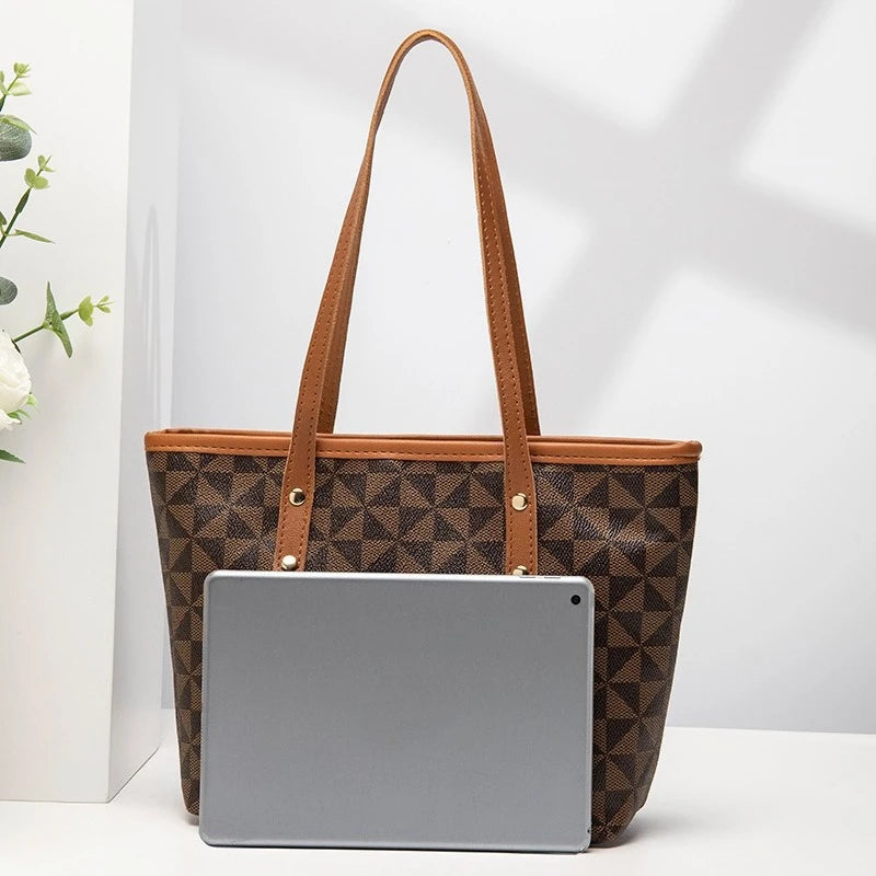Women Stylish Large Capacity Handbag Triangle Print Zipper Tote Bag Fashionable Commuting Shoulder Bag Exquisite Zipper Handbag Peaceful Pleasures Health and Wellness
