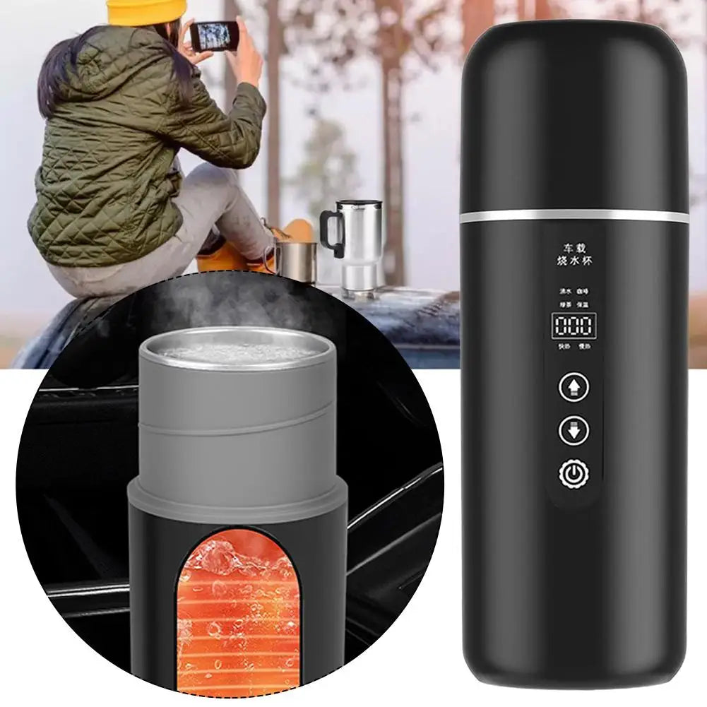 12V/24V Car Electric Kettle – Smart LCD Temp Control 500ml