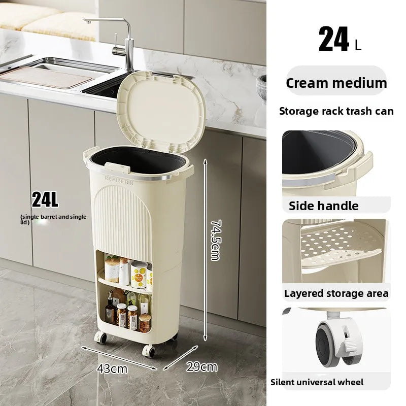 Double-Layer Large Capacity Japanese-Style Kitchen Trash Bin Dry-Waste Separation Organizer Rack Space-Saving Storage Solution Peaceful Pleasures Health and Wellness 2 Layer B