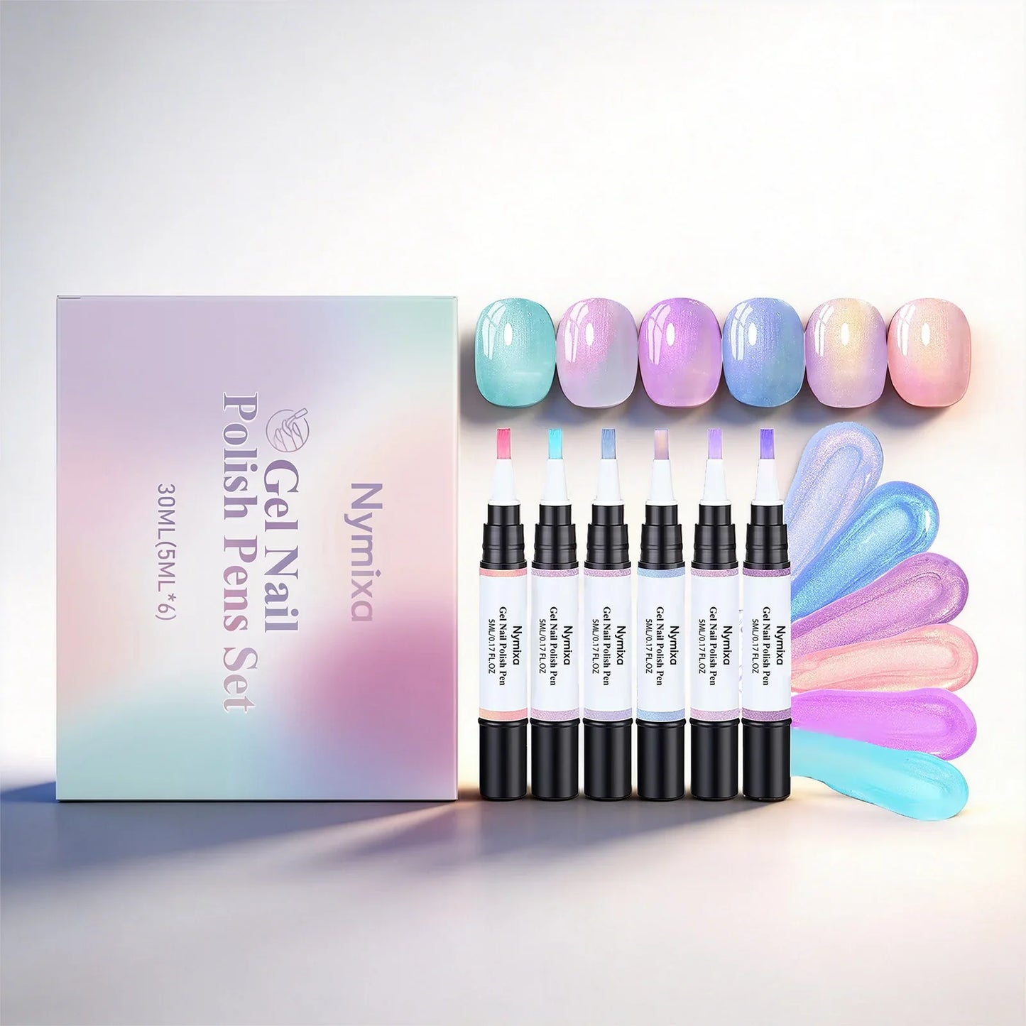 3-in-1 Gel Nail Polish Pen Set – 6 Colors, Quick Dry & Long Lasting