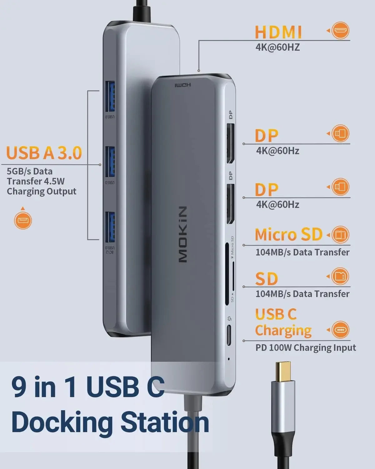 9-in-1 USB-C Docking Station with Dual DisplayPort, HDMI, 3 USB 3.0 Ports, SD/MicroSD Reader & PD Charging for Laptops Peaceful Pleasures Health and Wellness