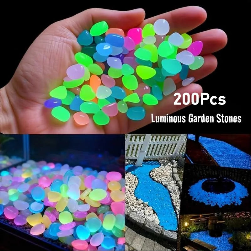 200Pcs Glow in the Dark Pebbles – Garden, Aquarium & Patio