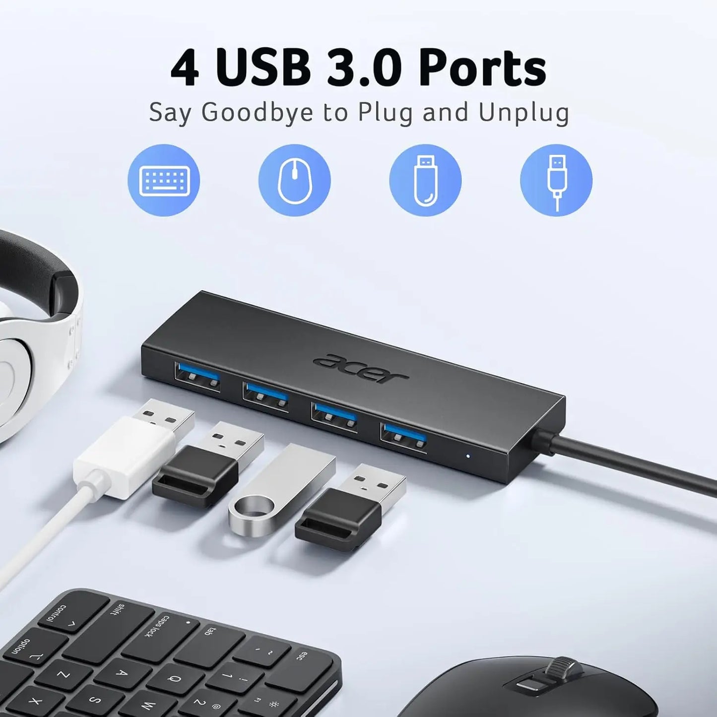 4-Port USB 3.0 Hub with Type-C Power – 5Gbps, 2ft Cable Peaceful Pleasures Health and Wellness