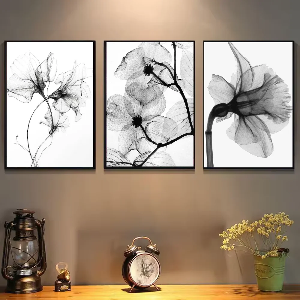 Black and white ink Flowers Poster HD art sticky wall waterproof home living room bedroom bar aesthetic decoration Peaceful Pleasures Health and Wellness