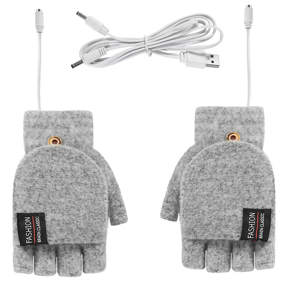 Winter Electric Heating Gloves Hand Warmer Gloves Heater Rechargeable USB Reusable Laptop Suitable for Sports Skiing Warm Gloves Peaceful Pleasures Health and Wellness GRAY