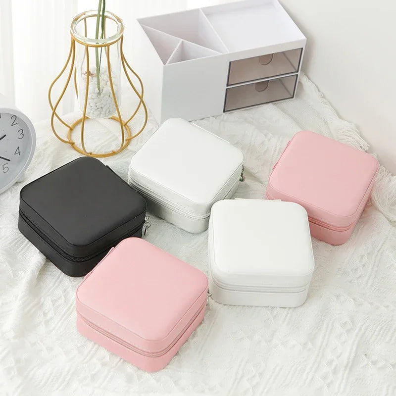 Travel PU Leather Jewelry Box – Zipper Case | Black Pink White Jewelry Travel Case Peaceful Pleasures Health and Wellness