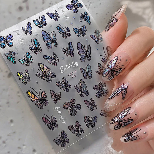 3D Holographic Butterfly Nail Stickers | Iridescent Aurora Decals Nail Art Stickers Peaceful Pleasures Health and Wellness