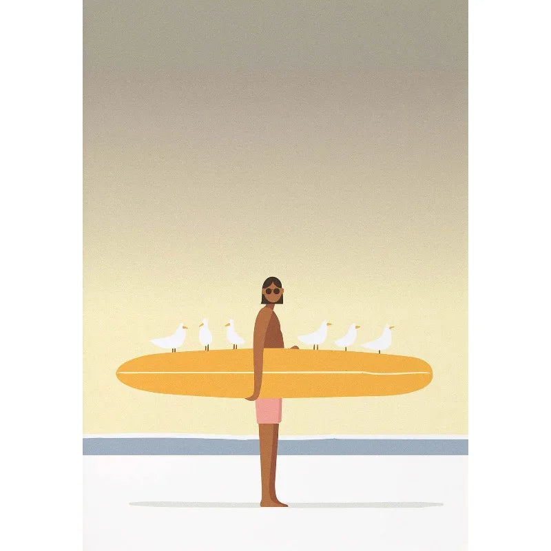 Retro Abstract Summer Swimming Pool Diver Beach Surfing Poster and Printed Canvas Painting Wall Art Pictures Home Bedroom Decor Peaceful Pleasures Health and Wellness 9 50x70cm Unframed